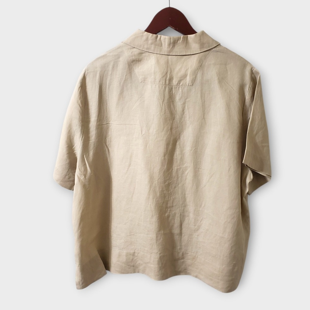 Quince 100% European Linen Short Sleeve Shirt Boxy Driftwood Tan Womens XL - Picture 3 of 10